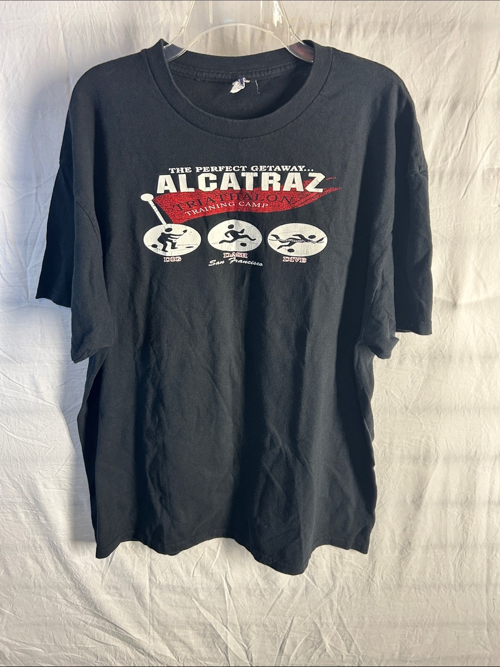 Alcatraz Graphic Tee - Black with Red & White Print